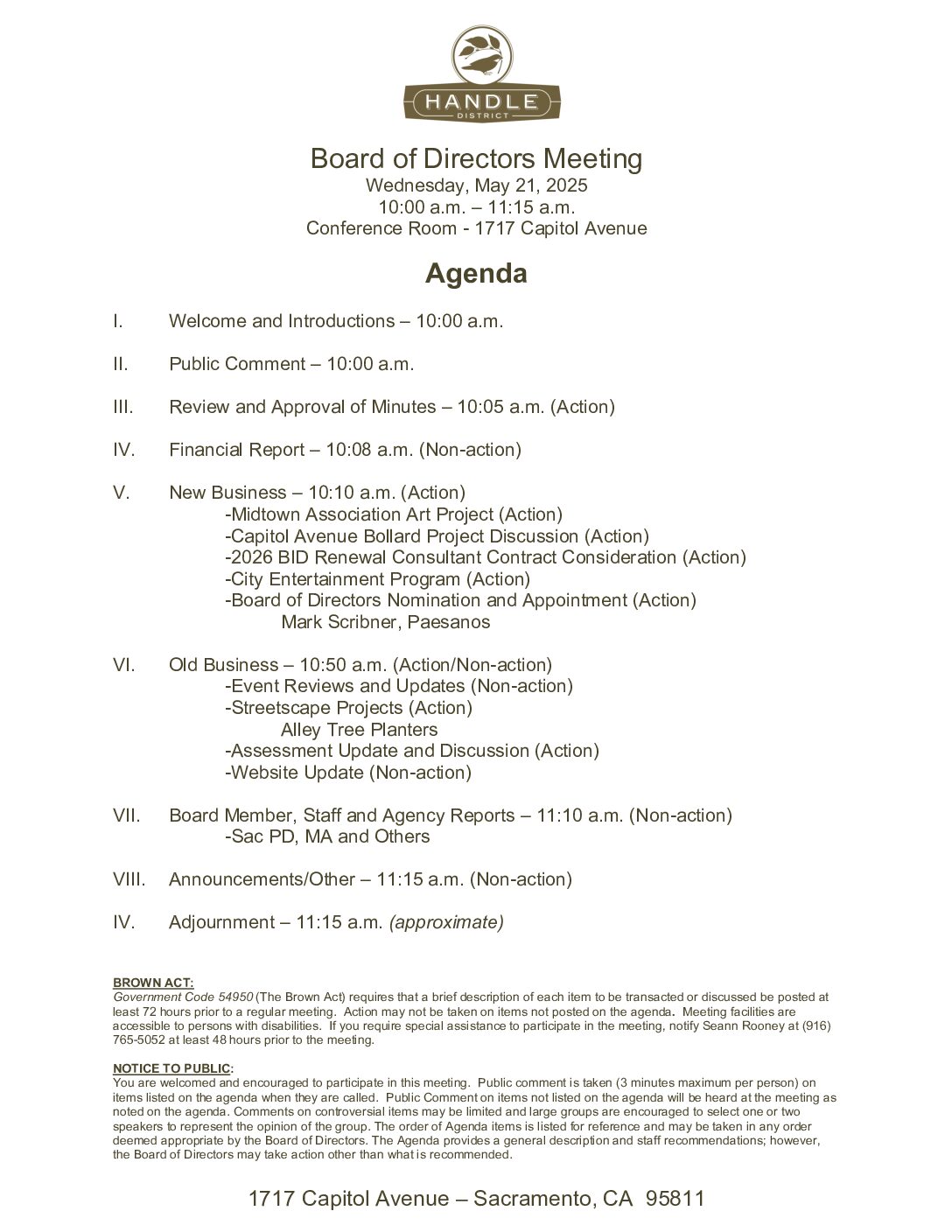 May 2025 Meeting Agenda