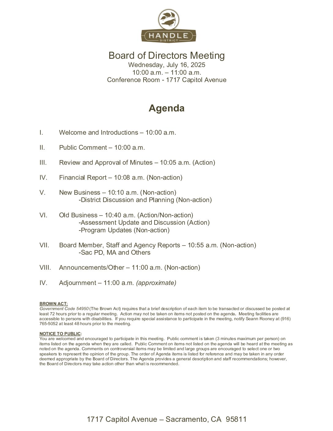 July 2025 Meeting Agenda