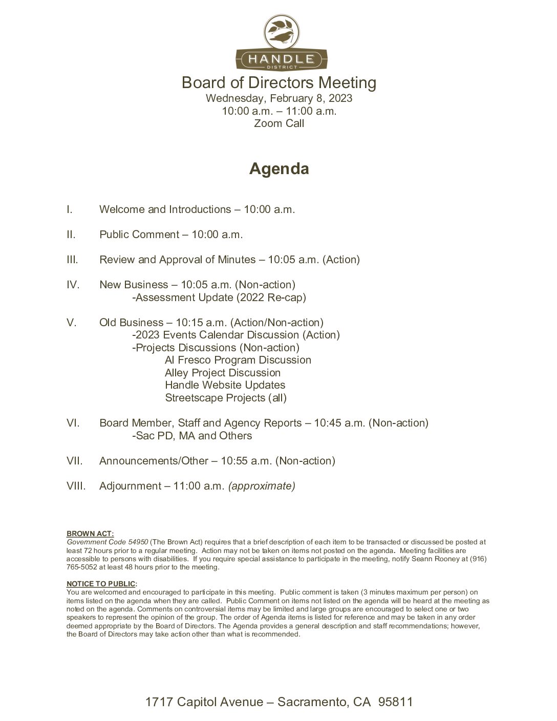 February 2023 Meeting Agenda