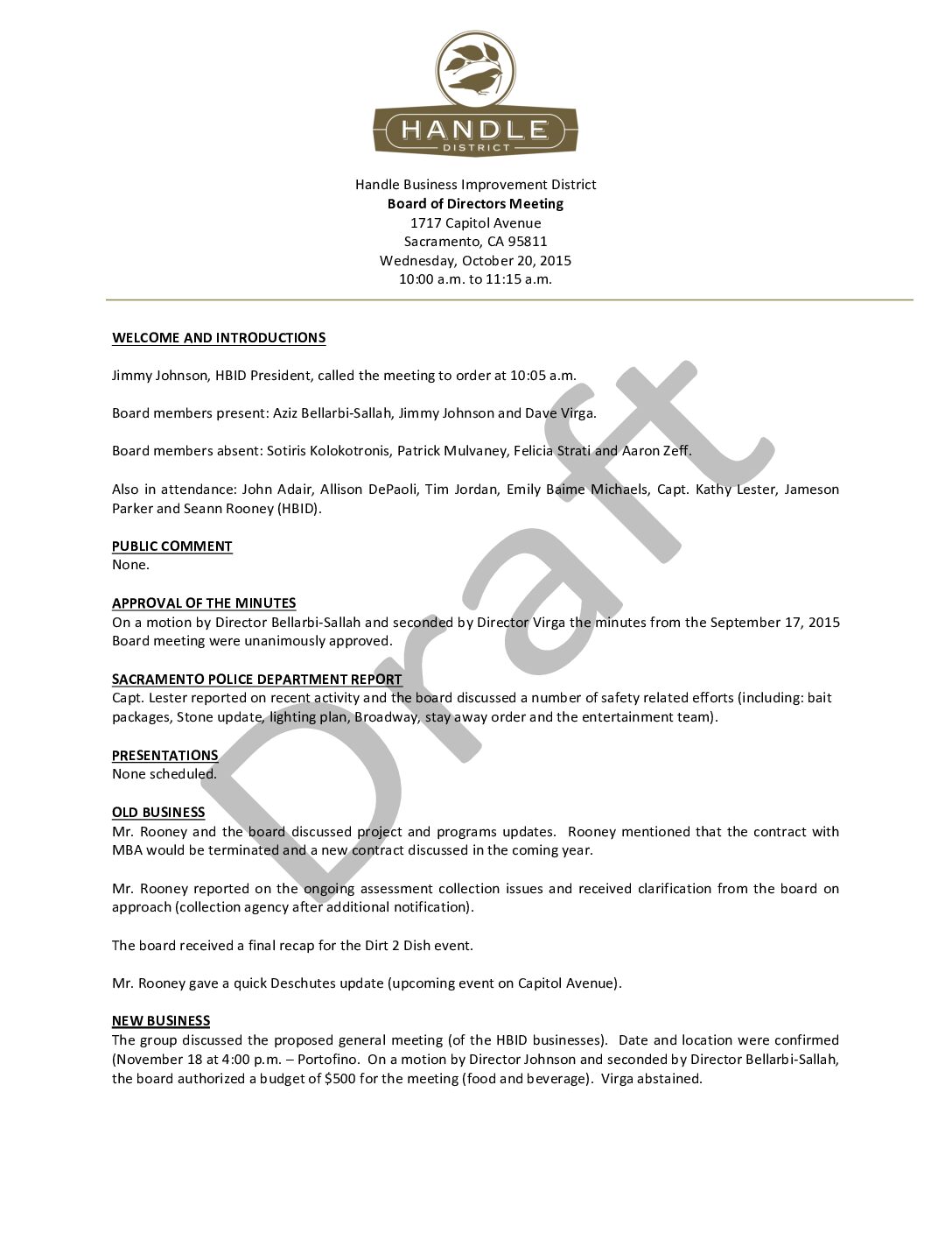 October 2015 Meeting Minutes