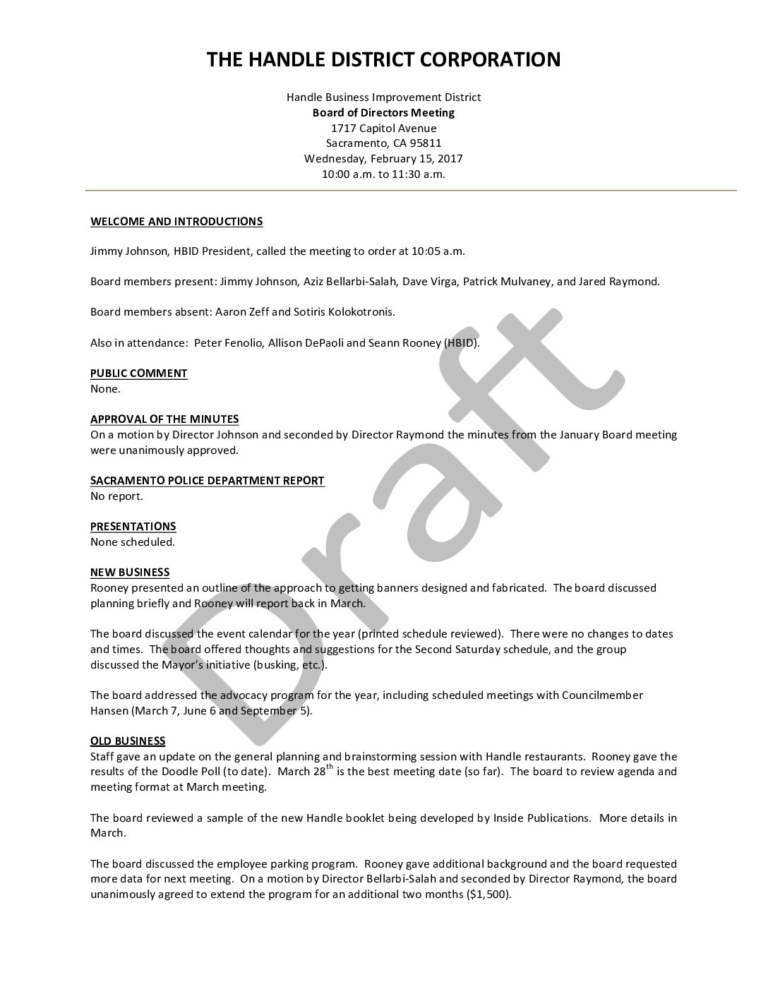 February 2017 Meeting Minutes