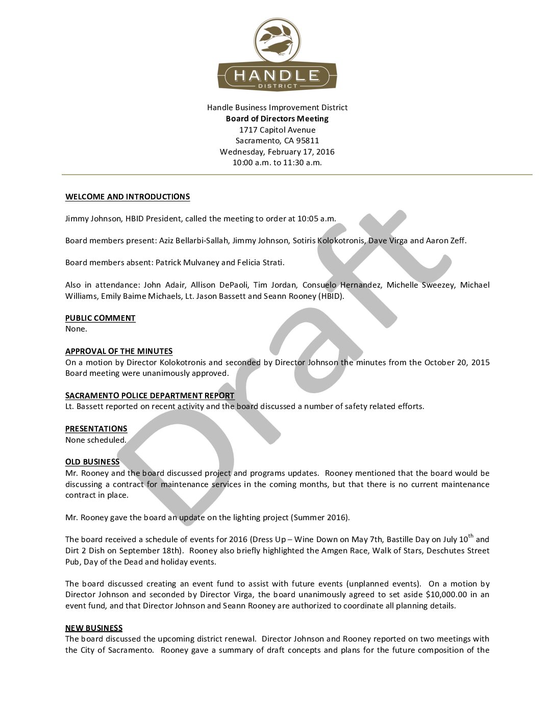 February 2016 Meeting Minutes