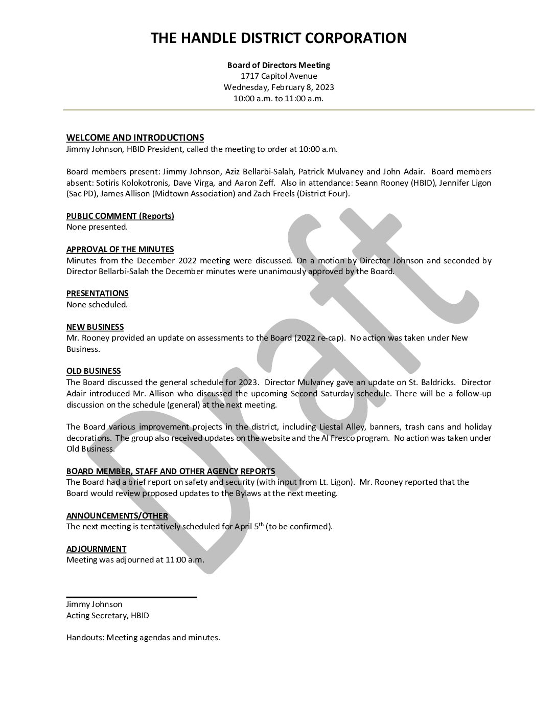 February 2023 Meeting Minutes