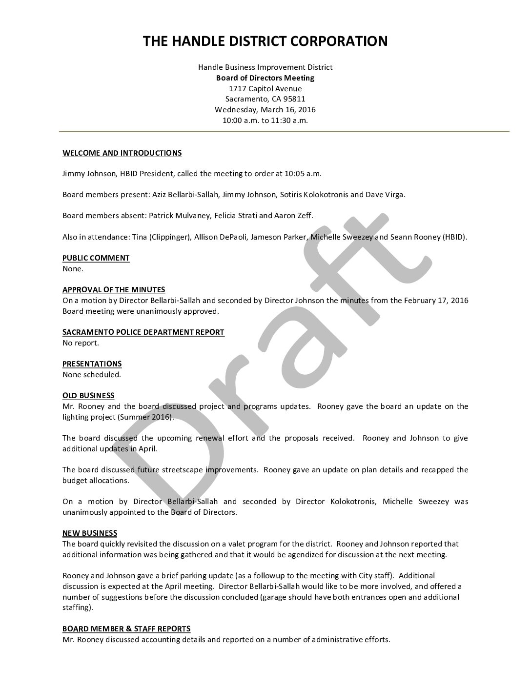 March 2016 Meeting Minutes