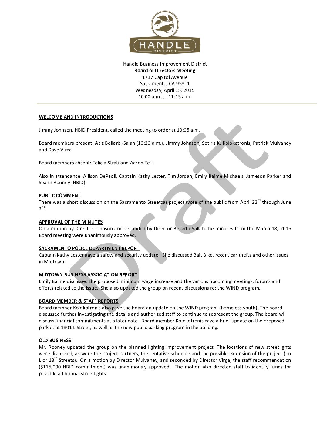 April 2015 Meeting Minutes