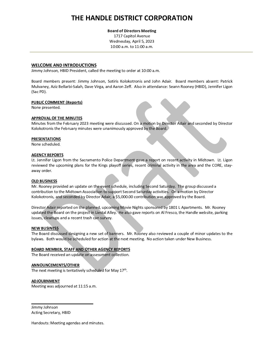 April 2023 Meeting Minutes