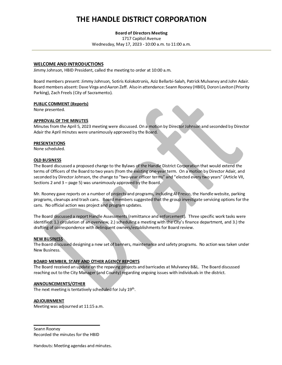 May 2023 Meeting Minutes