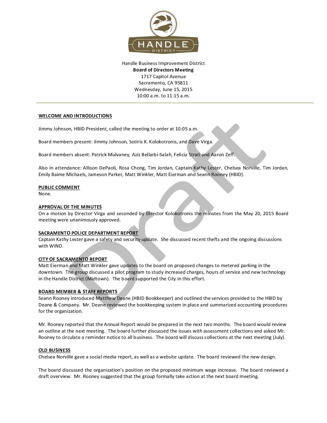 June 2015 Meeting Minutes