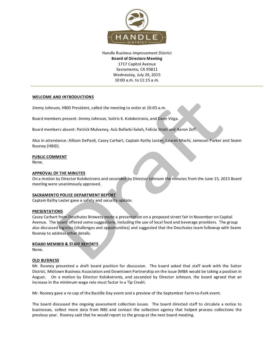 July 2015 Meeting Minutes