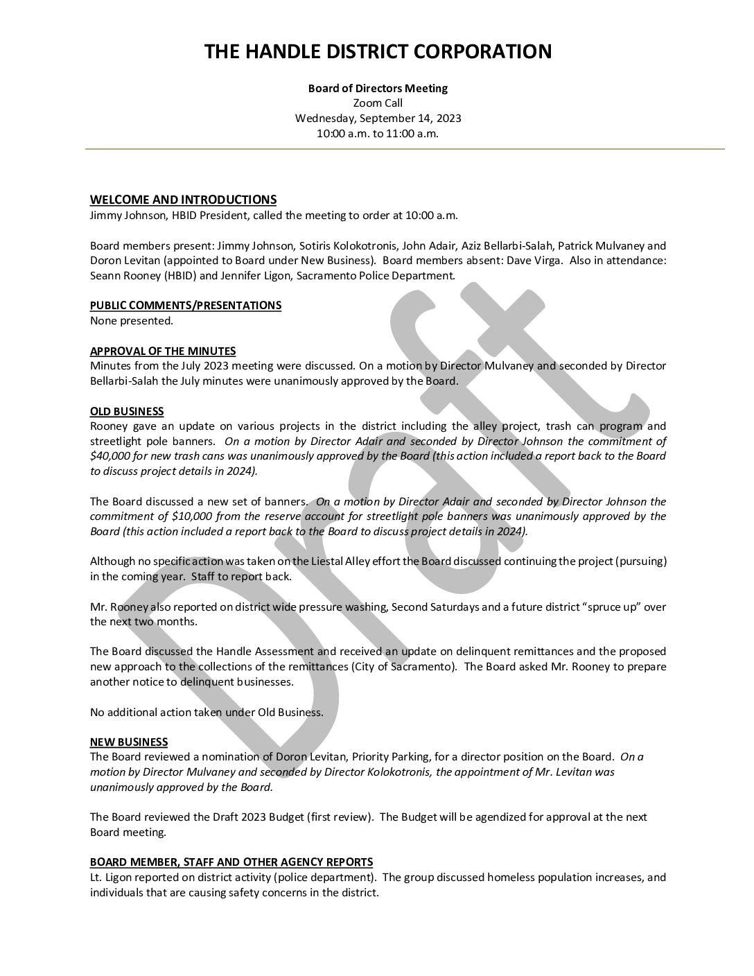 September 2023 Meeting Minutes