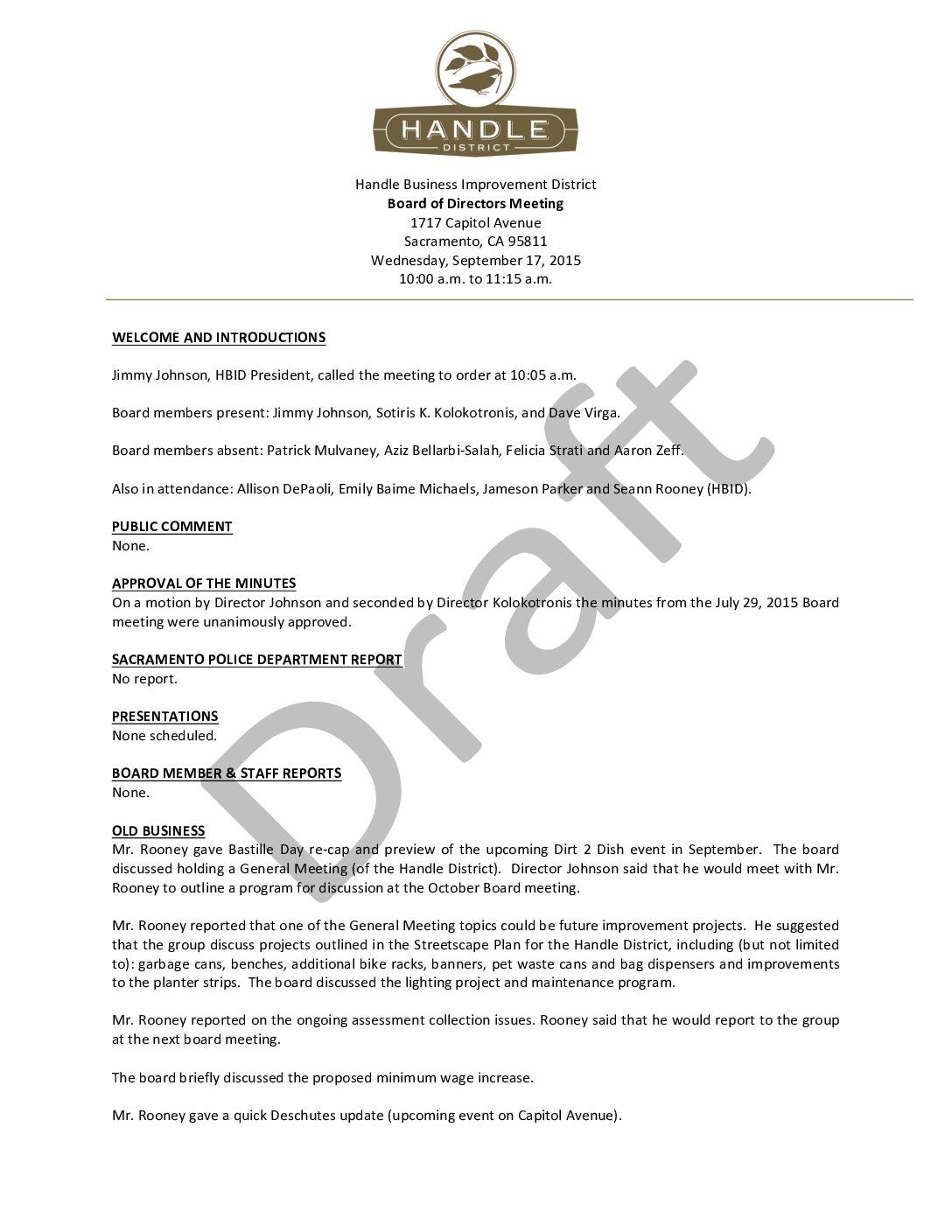 September 2015 Meeting Minutes