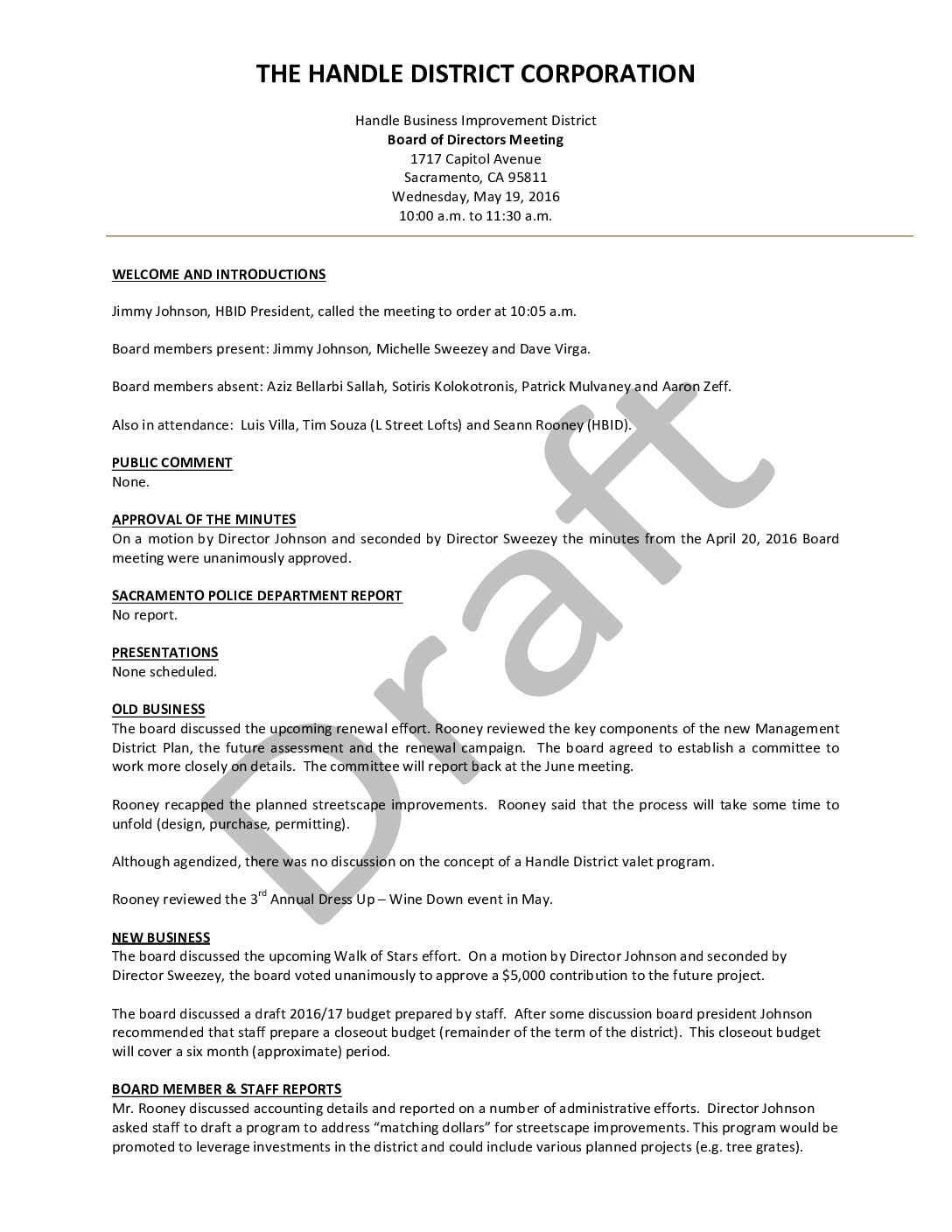 May 2016 Meeting Minutes