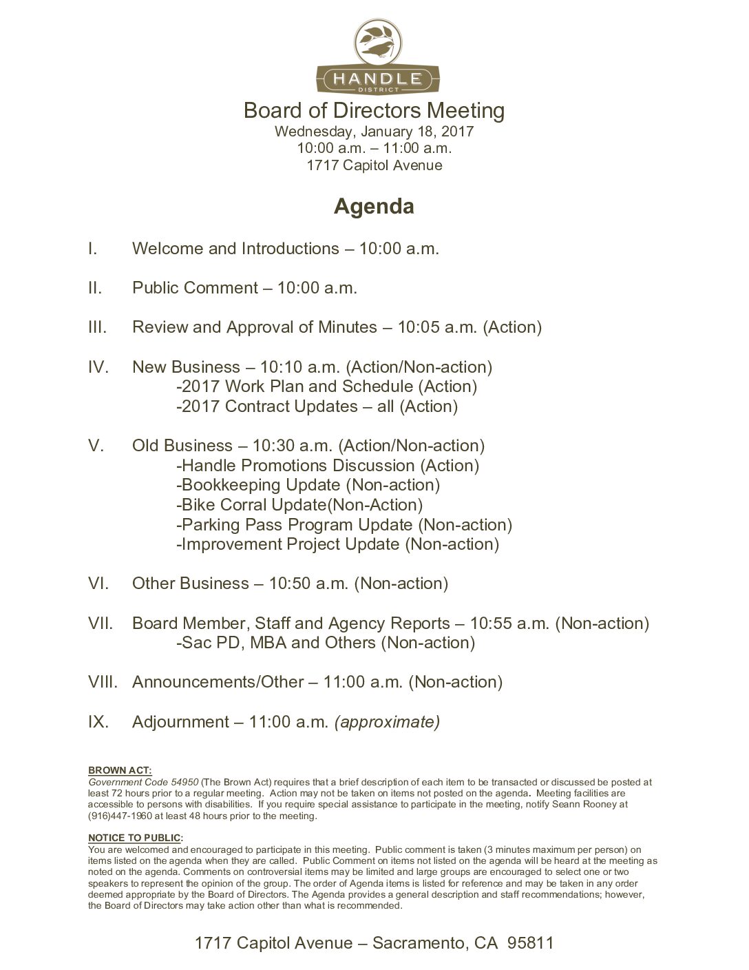 January 2017 Meeting Agenda