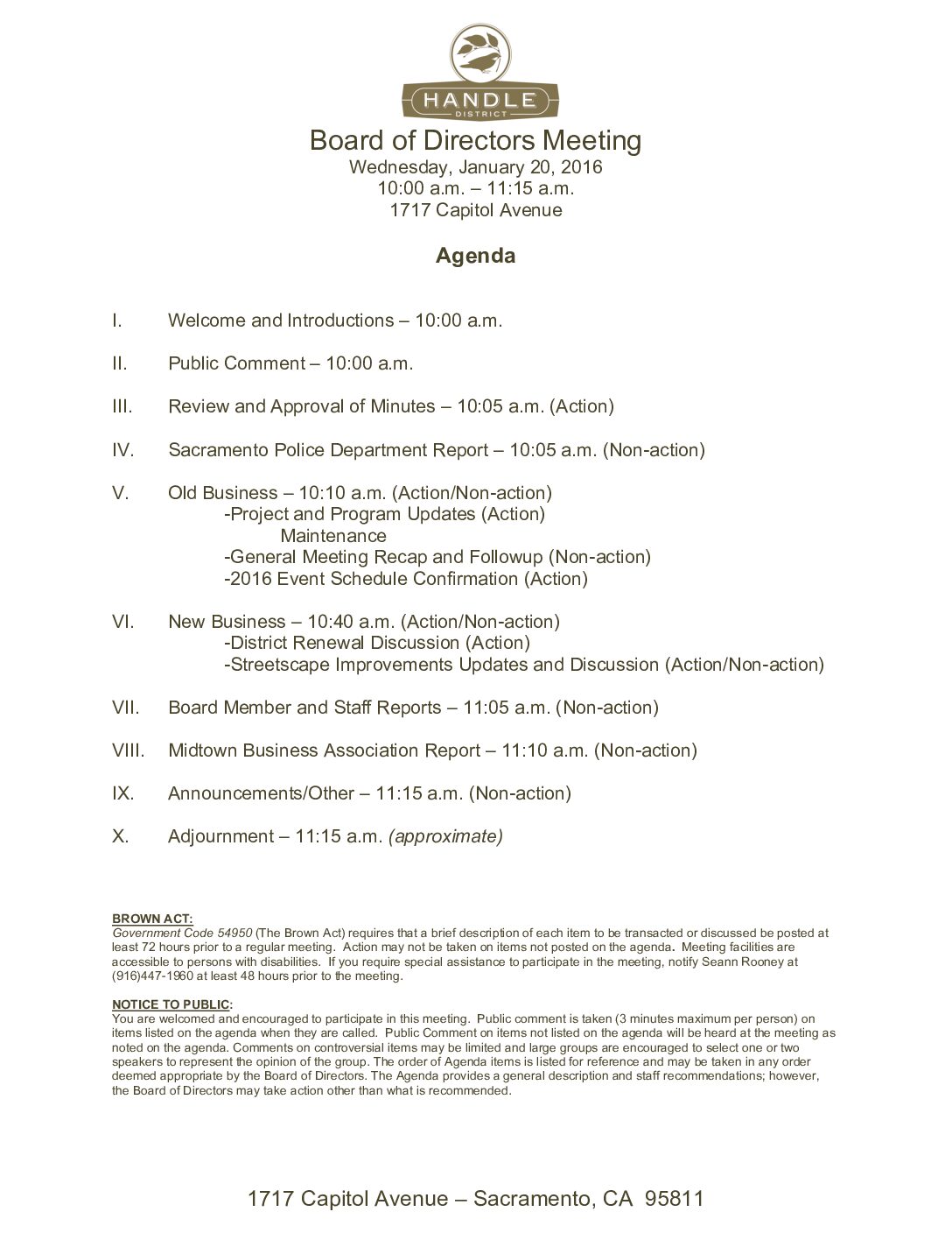 January 2016 Meeting Agenda