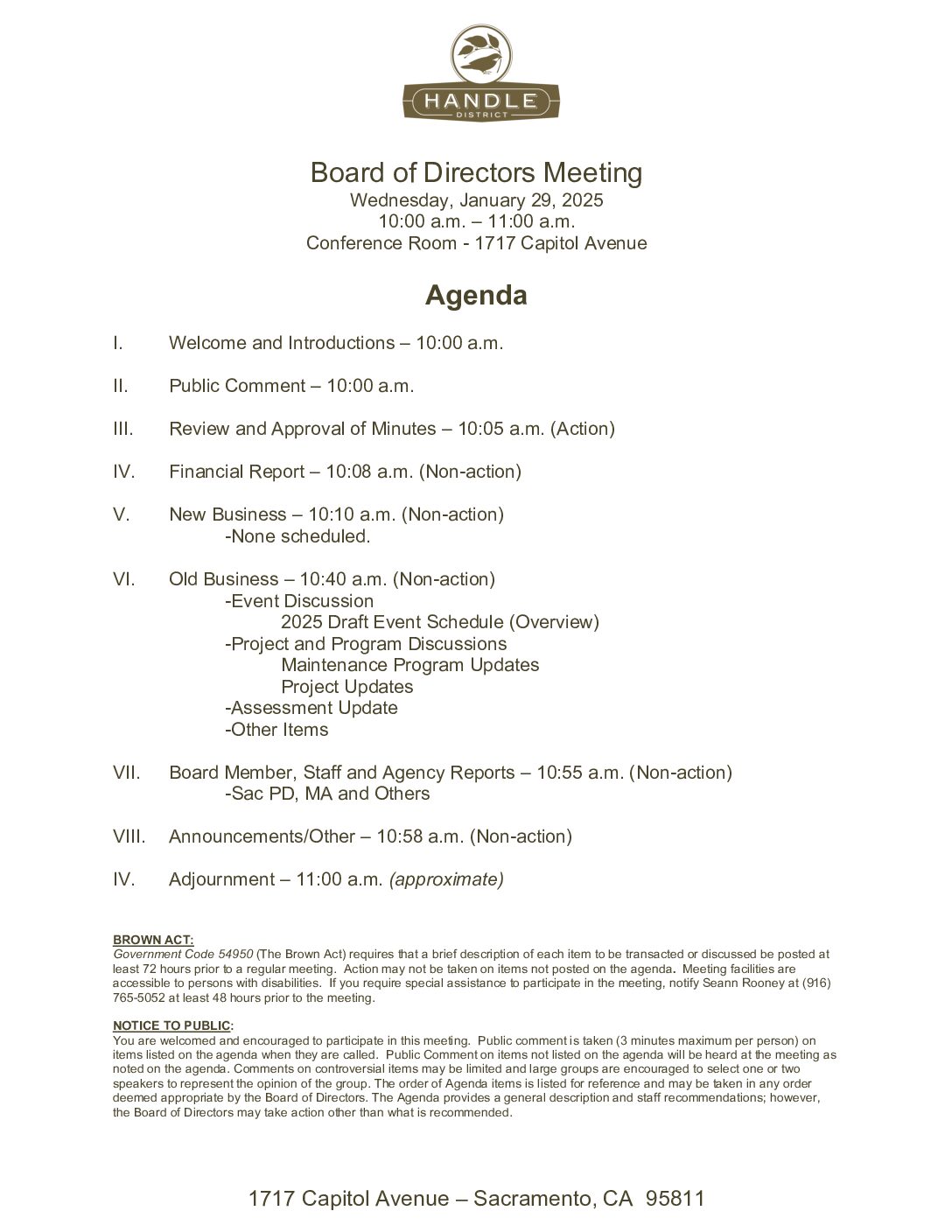 January 2025 Meeting Agenda