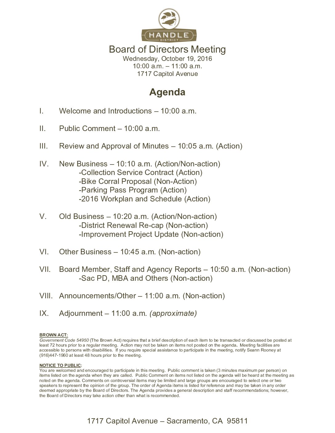 October 2016 Meeting Agenda