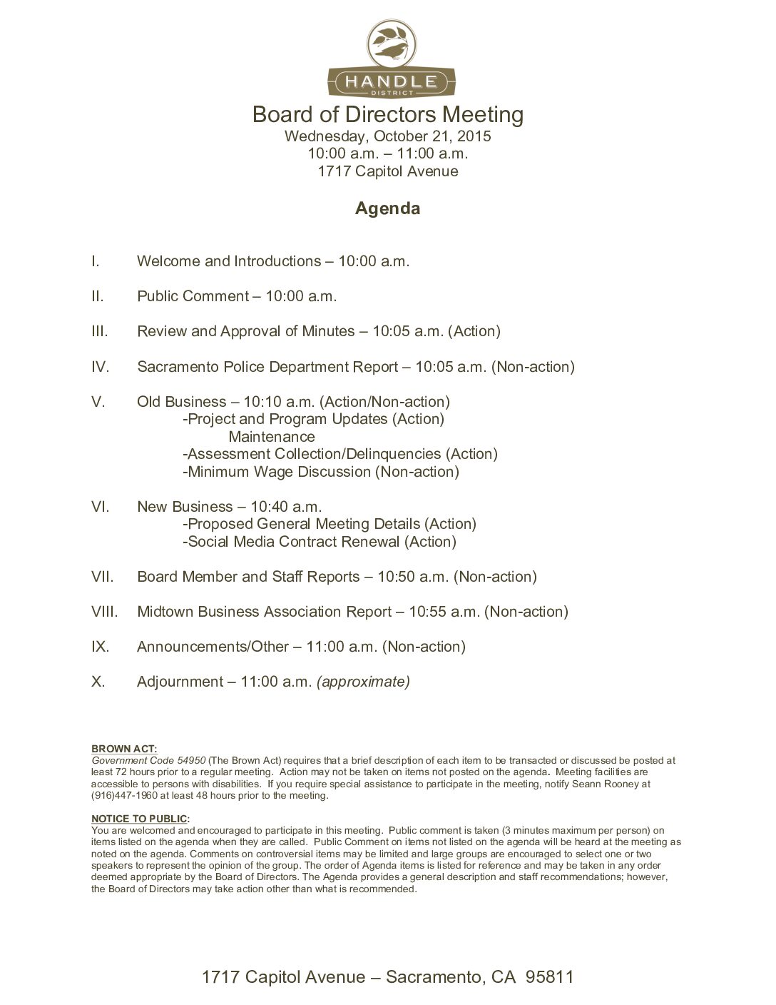 October 2015 Meeting Agenda