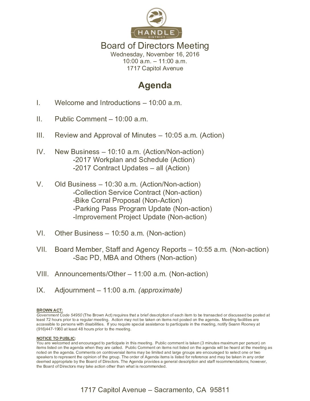 November 2016 Meeting Agenda
