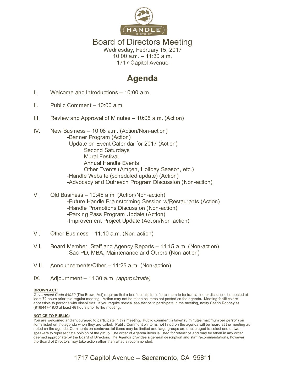 February 2017 Meeting Agenda