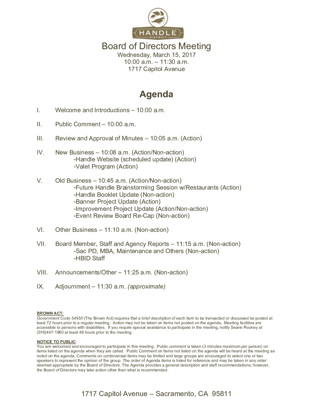 March 2017 Meeting Agenda