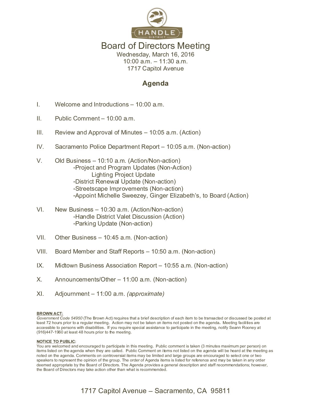 March 2016 Meeting Agenda