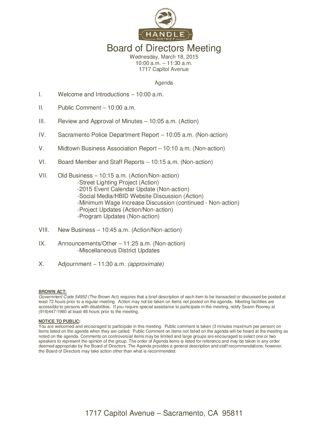 March 2015 Meeting Agenda