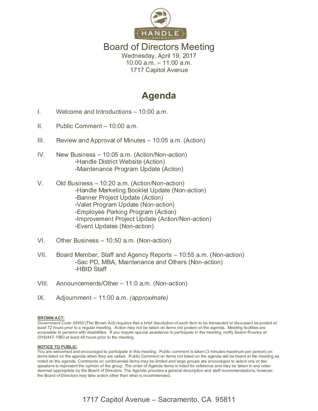 April 2017 Meeting Agenda