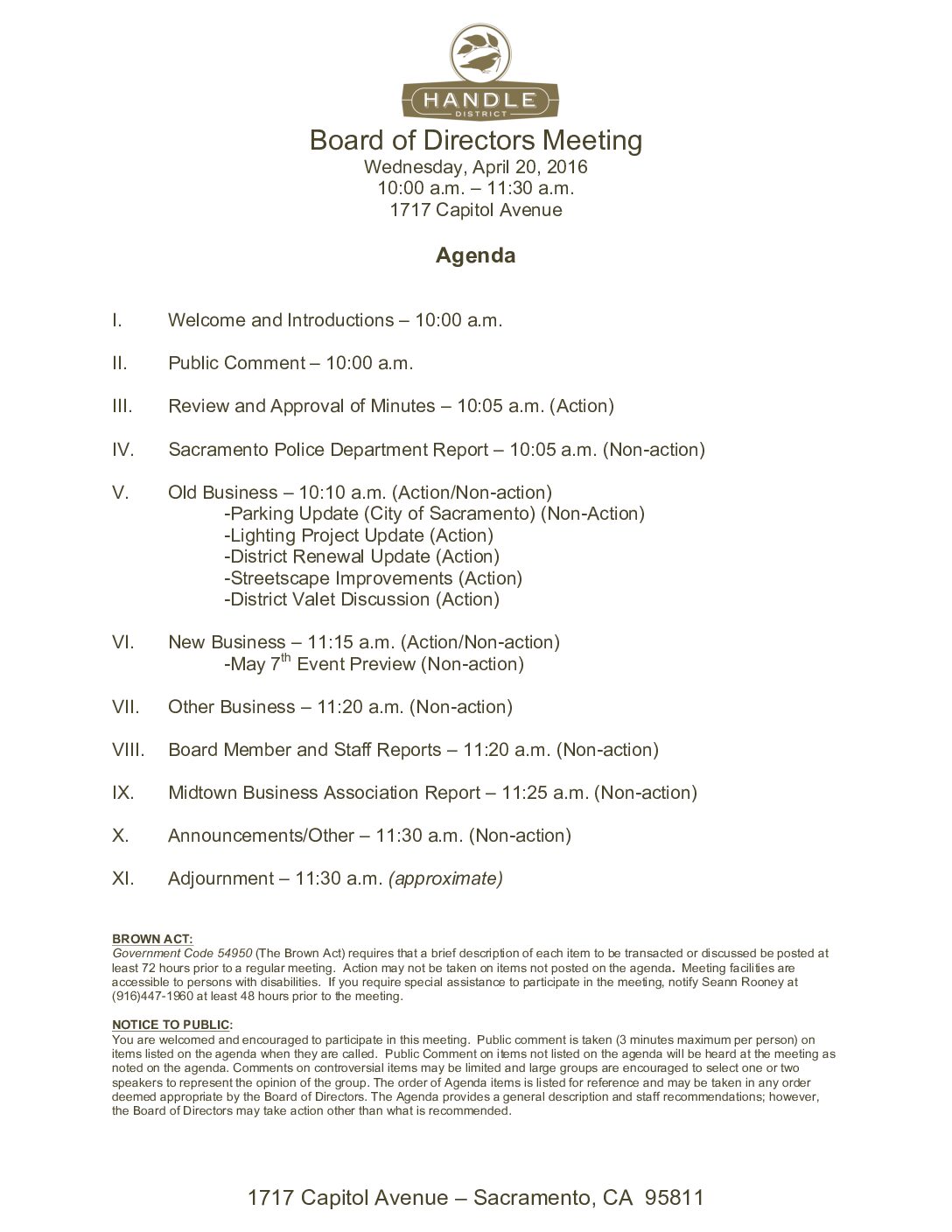 April 2016 Meeting Agenda