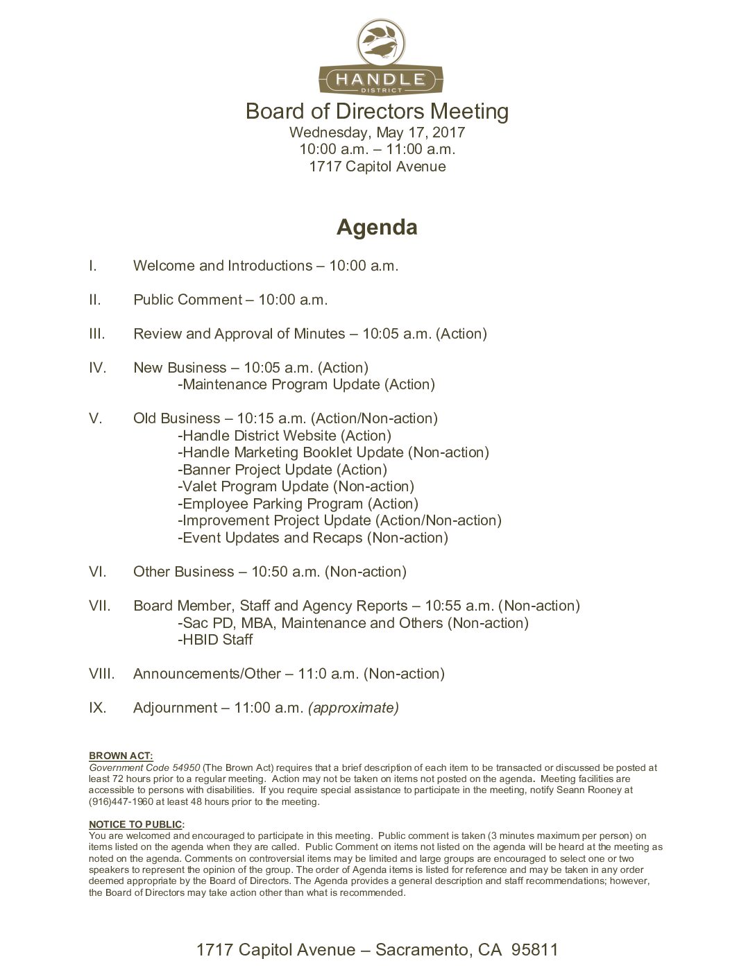May 2017 Meeting Agenda