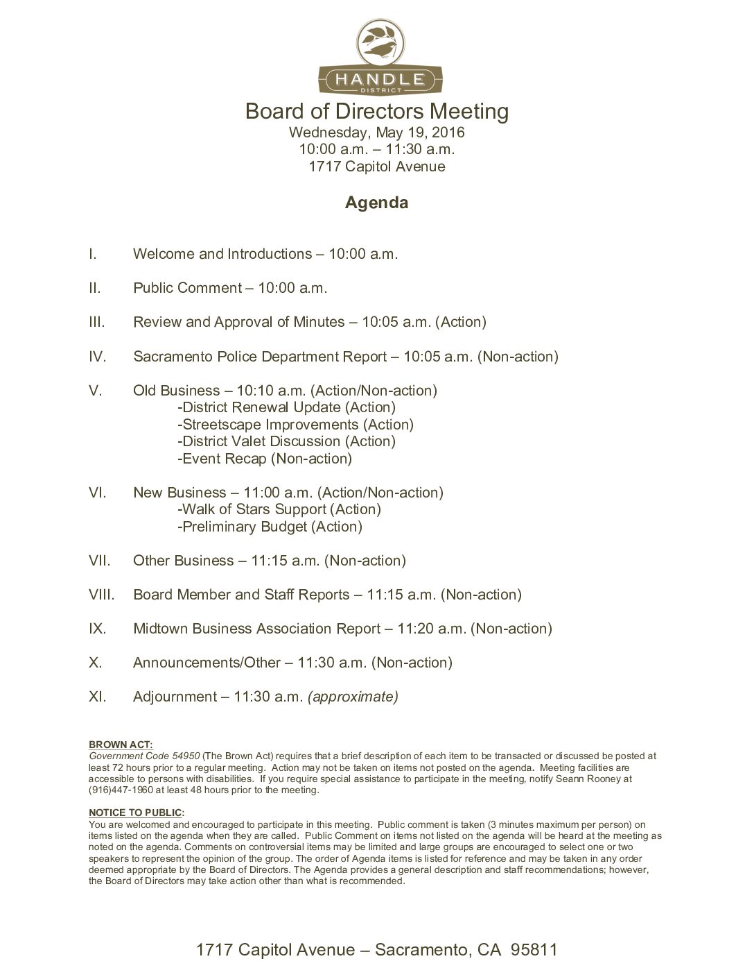 May 2016 Meeting Agenda