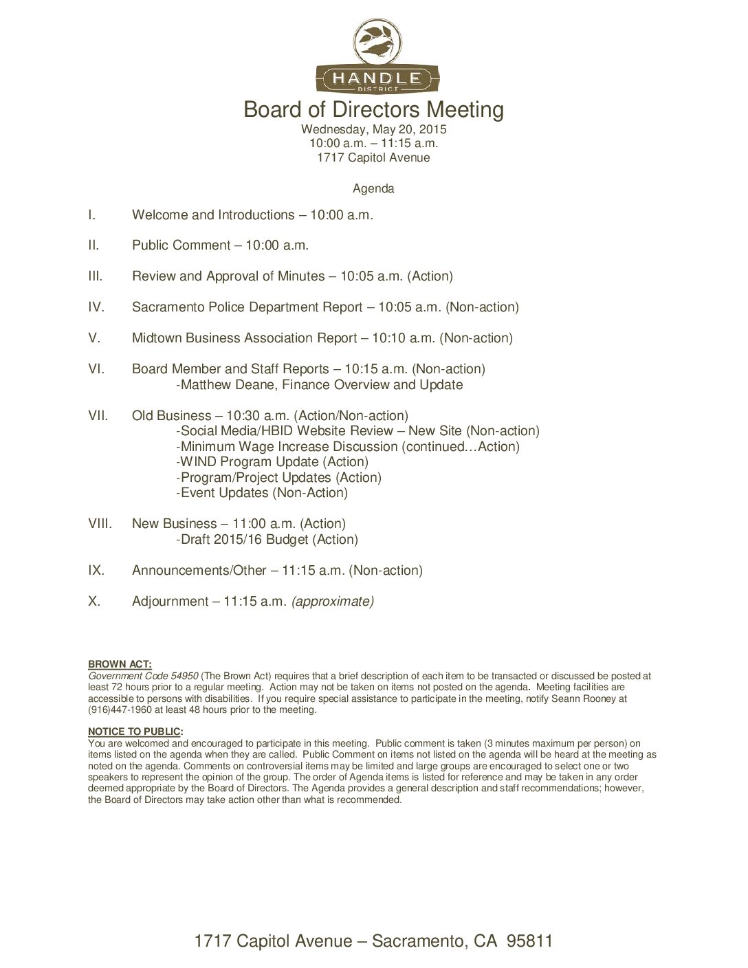 May 2015 Meeting Agenda
