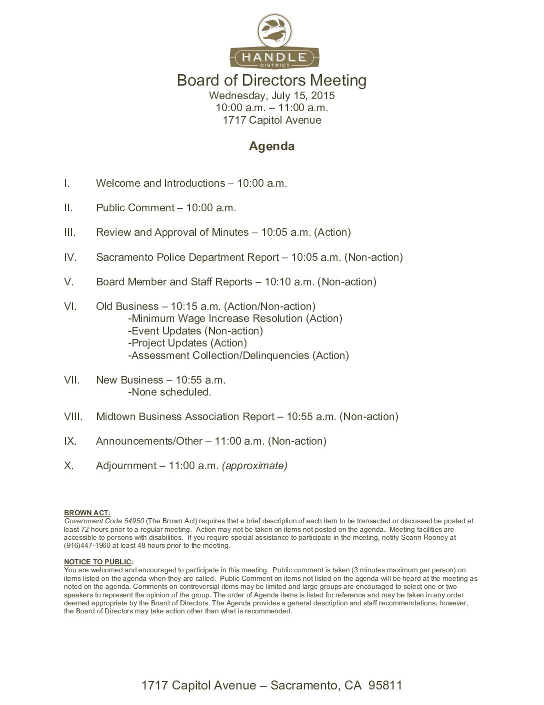 July 2015 Meeting Agenda