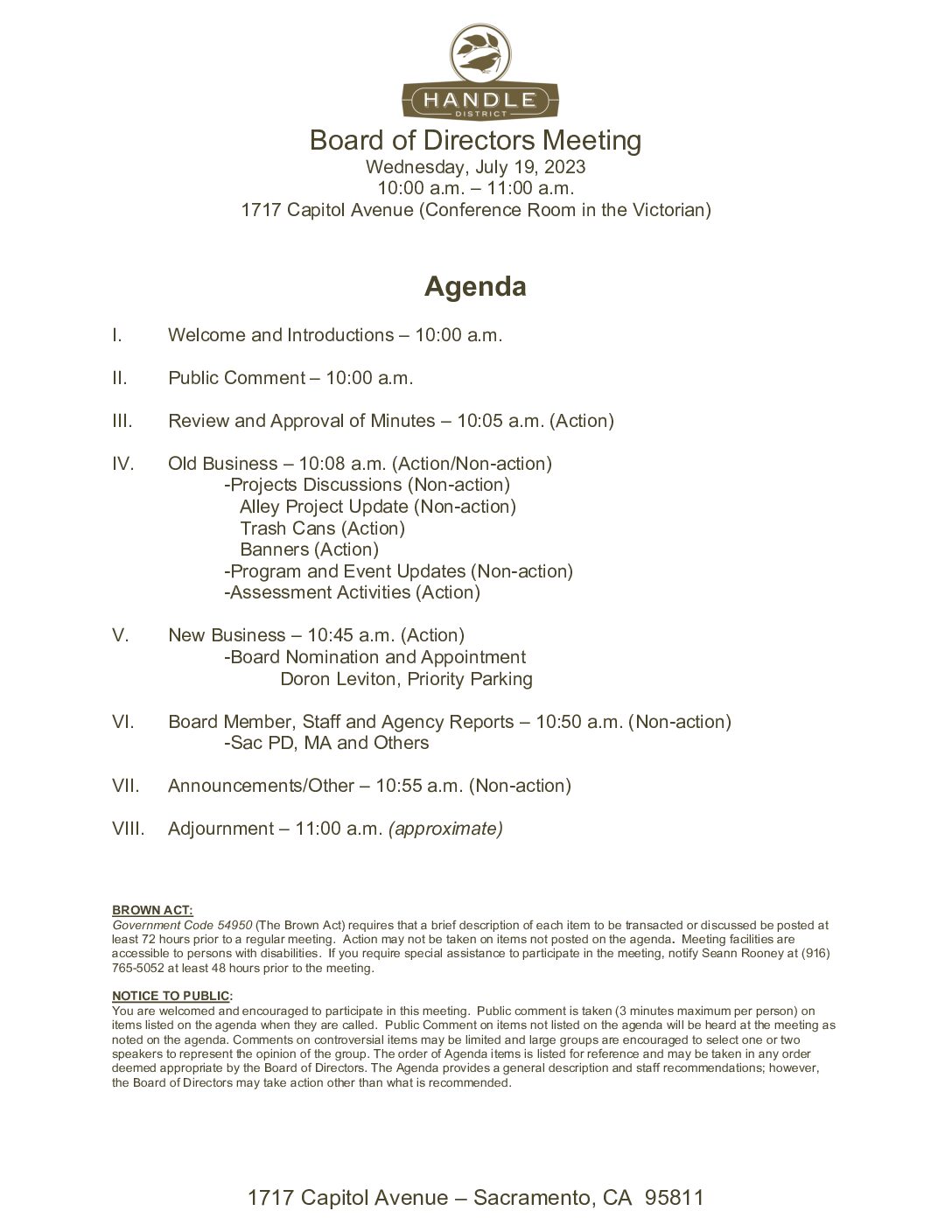 July 2023 Meeting Agenda
