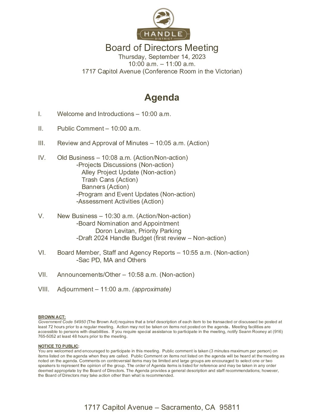 September 2023 Meeting Agenda
