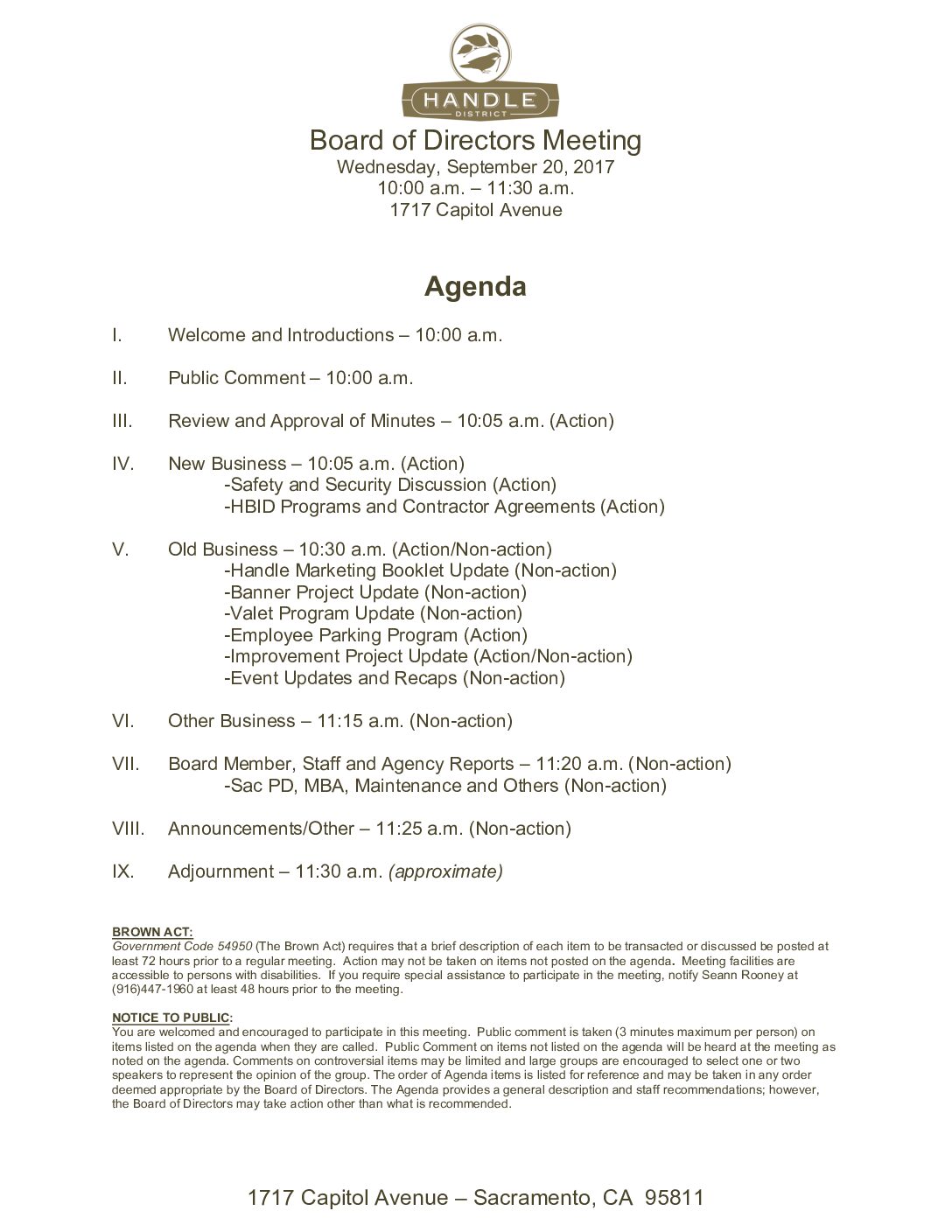September 2017 Meeting Agenda