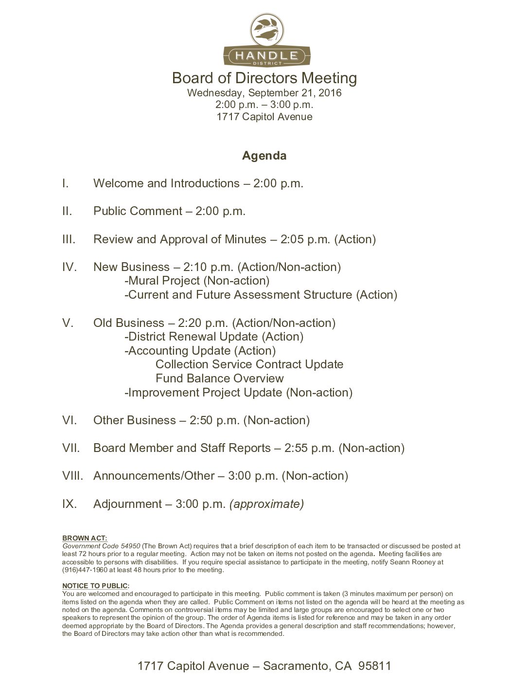 September 2016 Meeting Agenda
