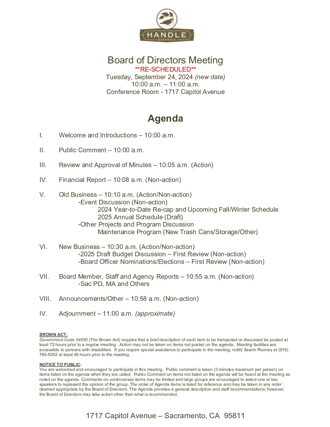 September 2024 Meeting Agenda