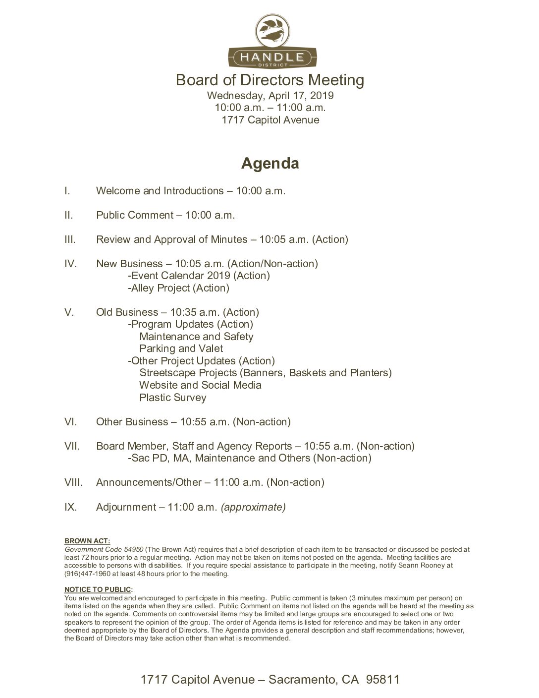 April 2019 Meeting Agenda
