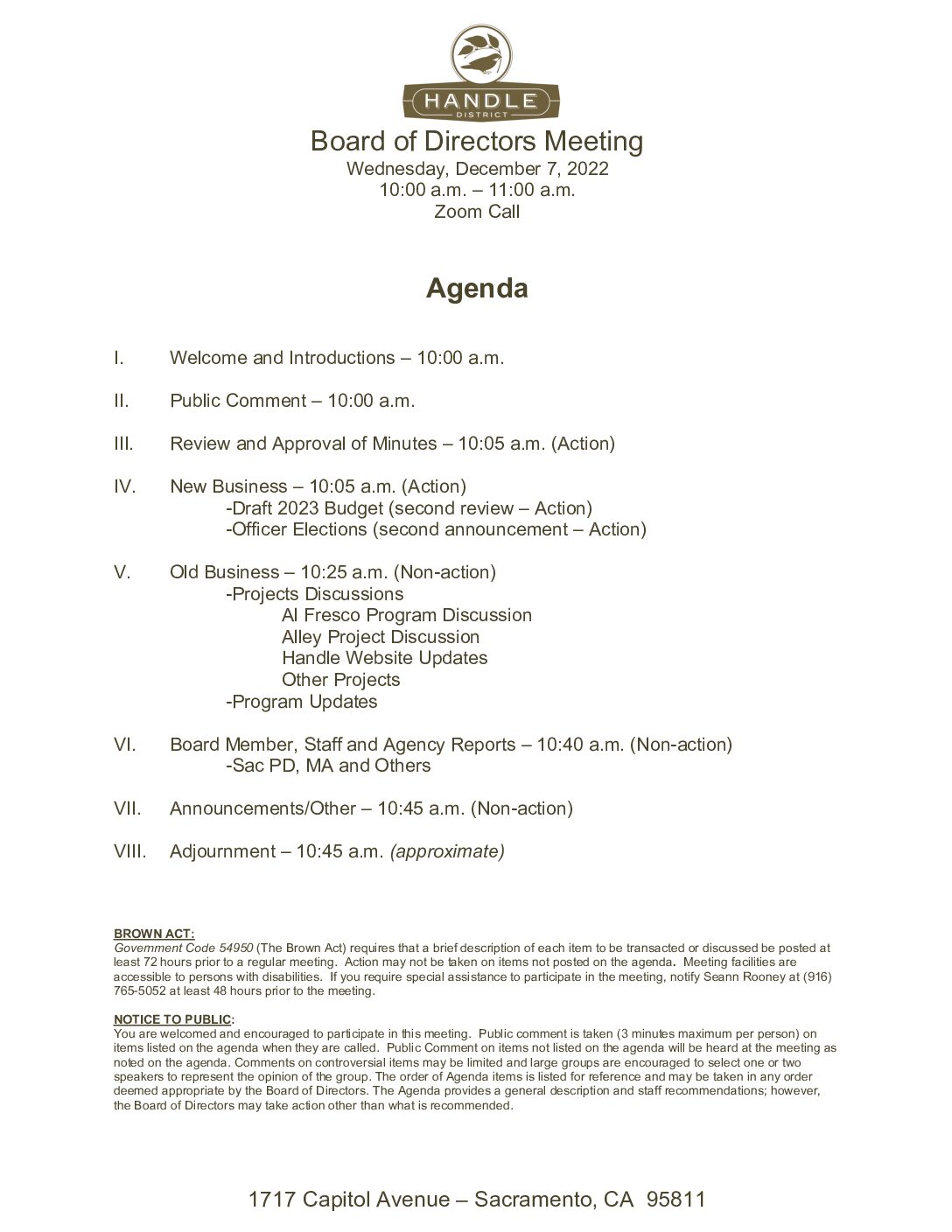 December 2022 Meeting Agenda