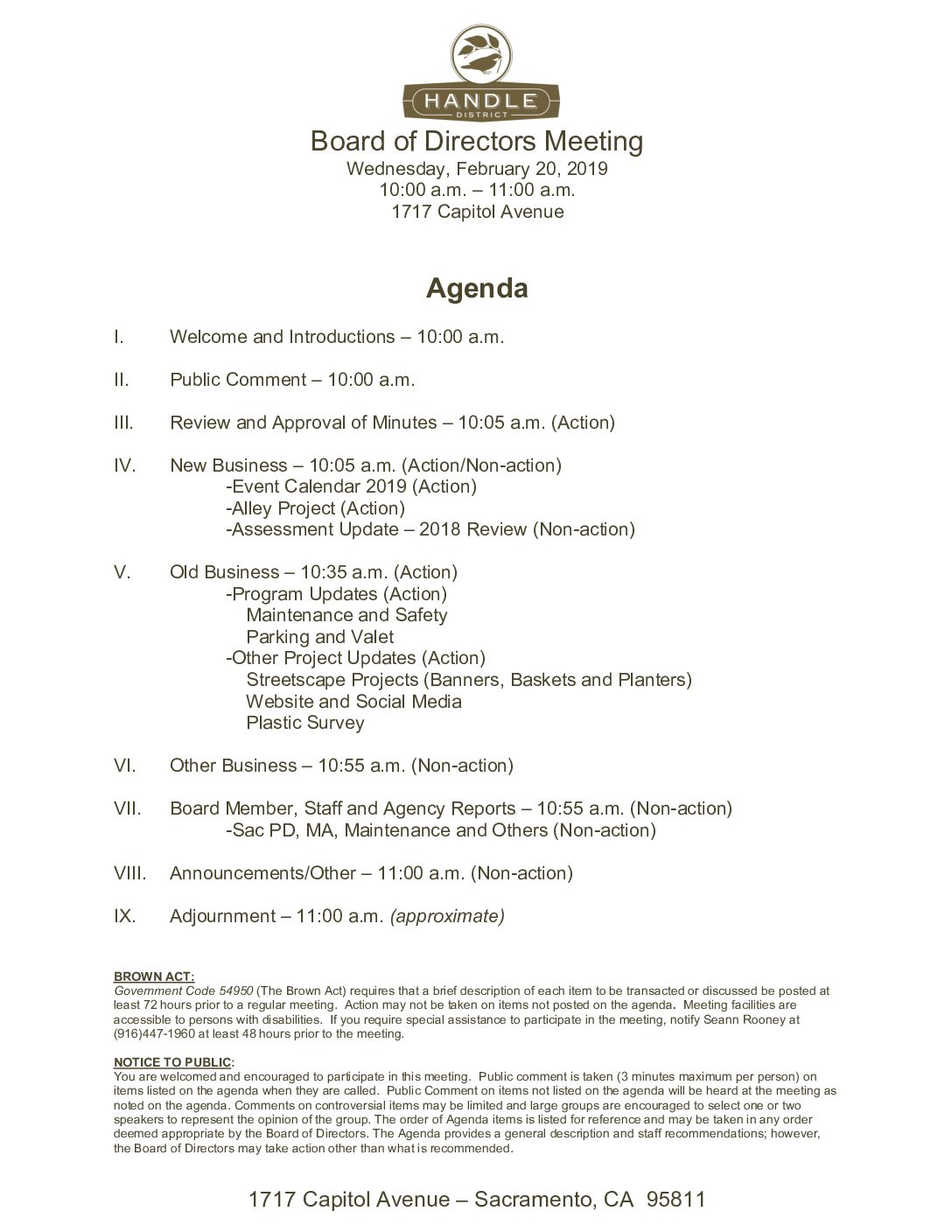 February 2019 Meeting Agenda