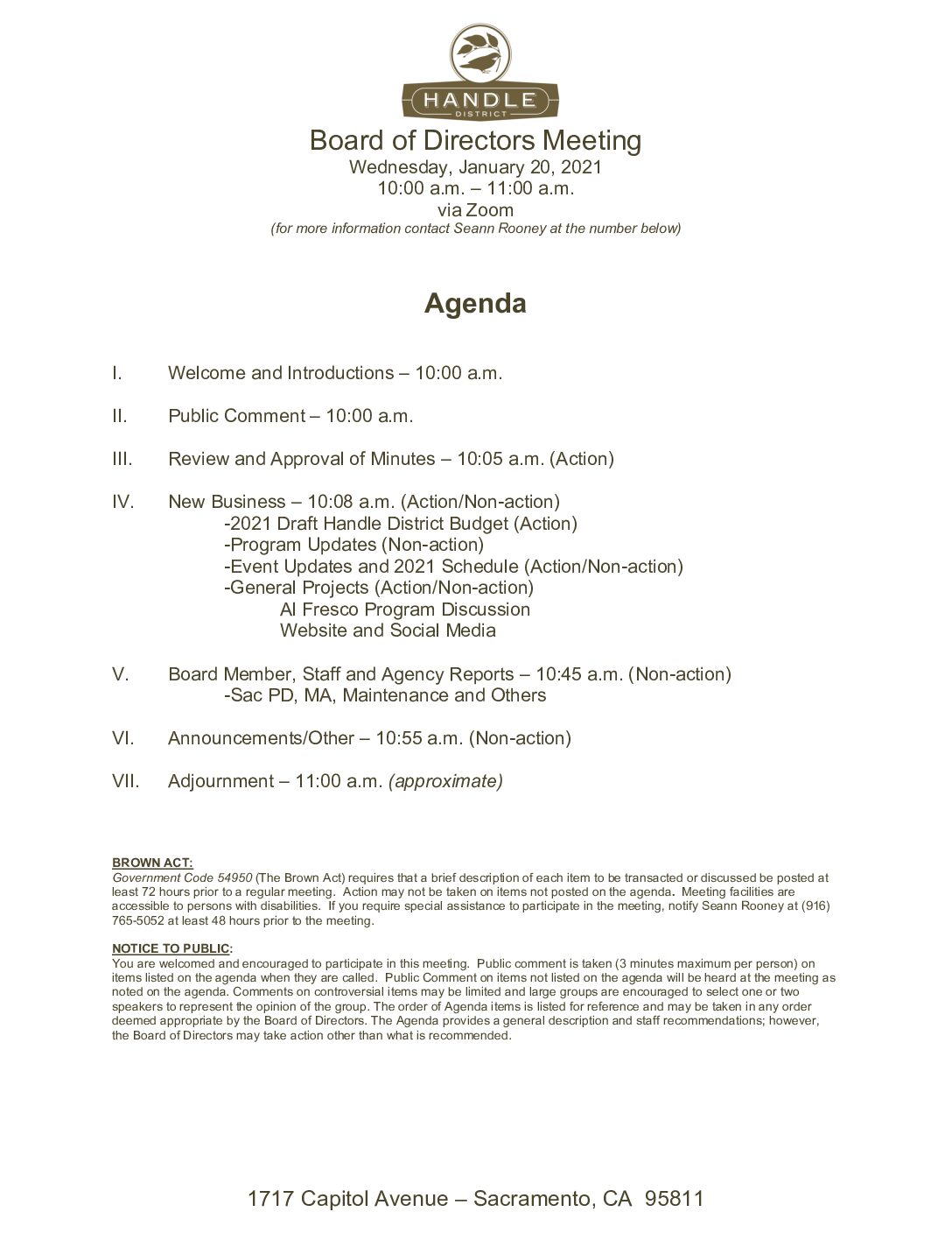 January 2021 Meeting Agenda