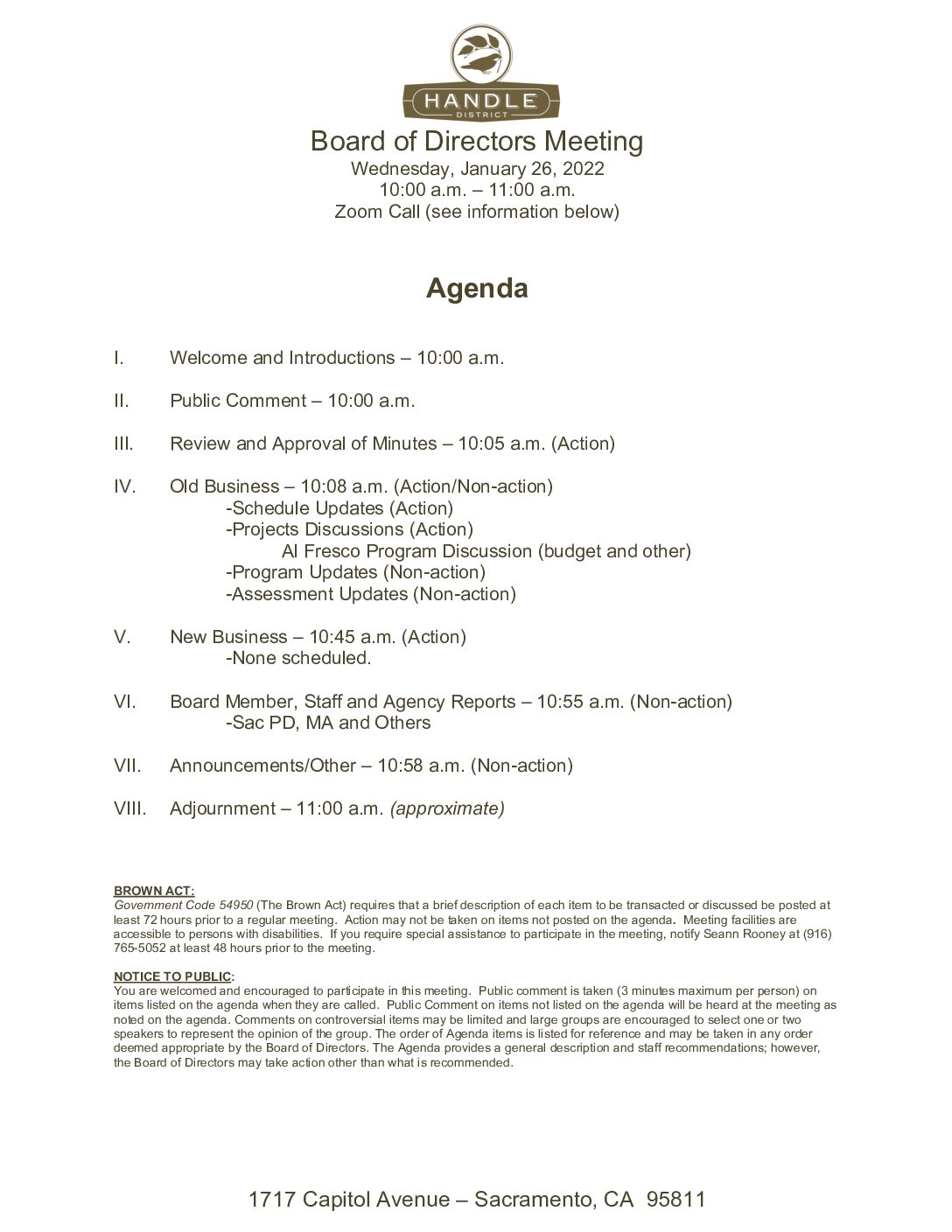 January 2022 Meeting Agenda