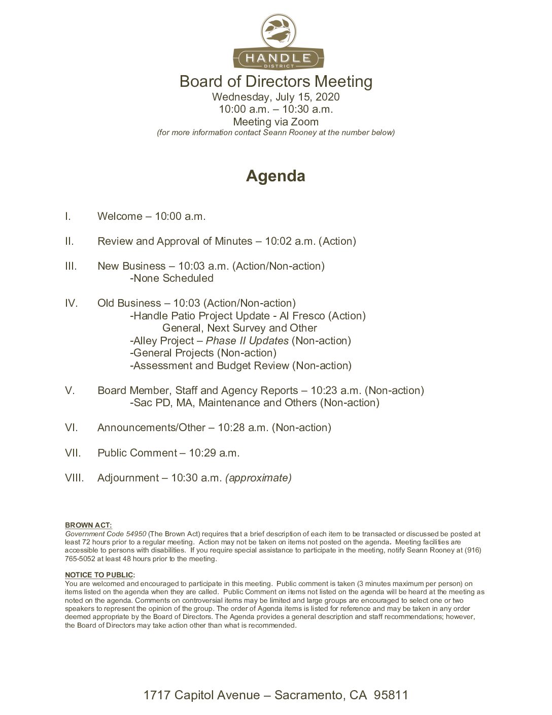 July 2020 Meeting Agenda