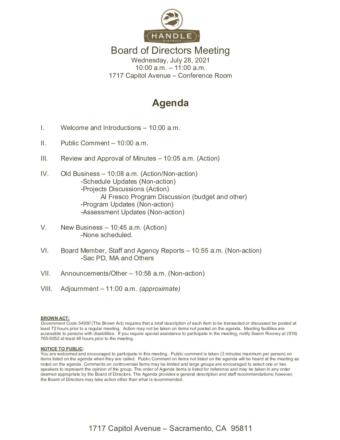 July 2021 Meeting Agenda