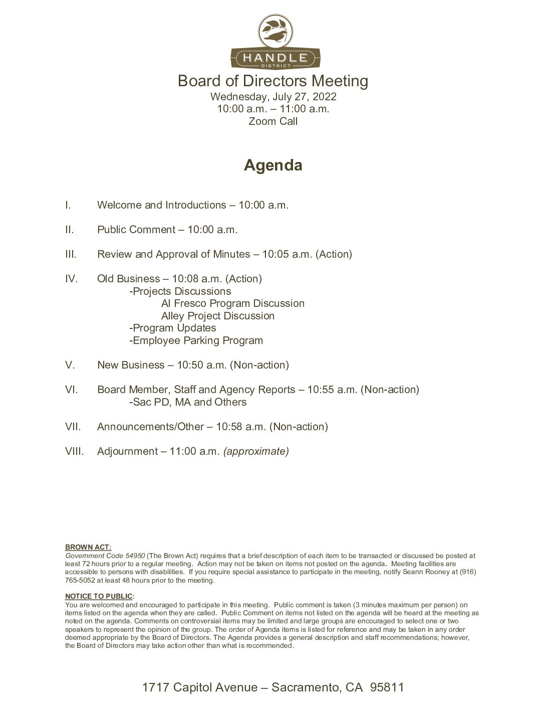 July 2022 Meeting Agenda