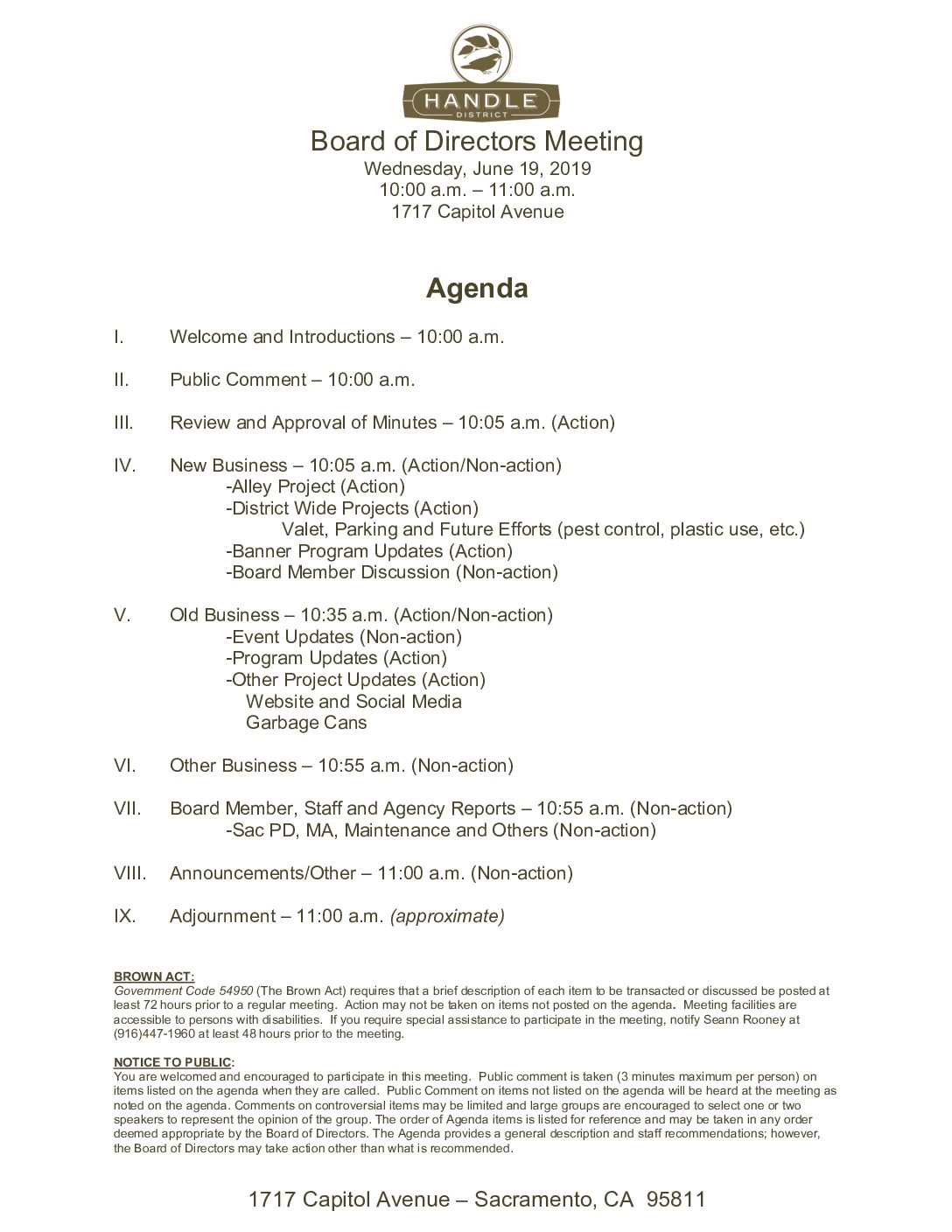 June 2019 Meeting Agenda