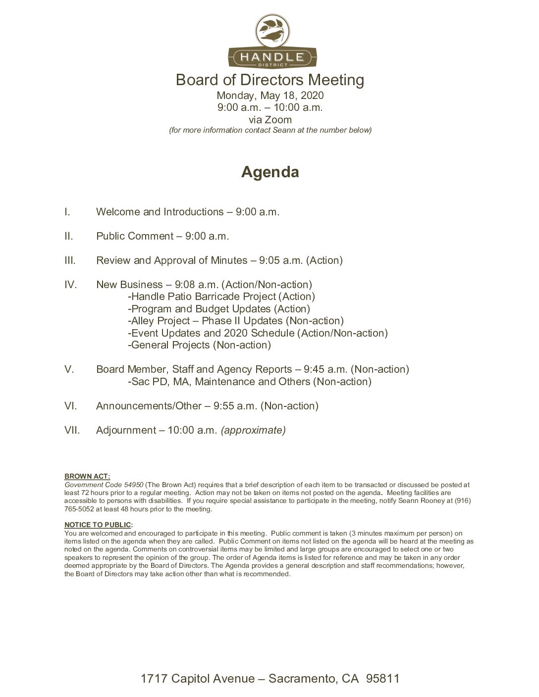 May 2020 Meeting Agenda