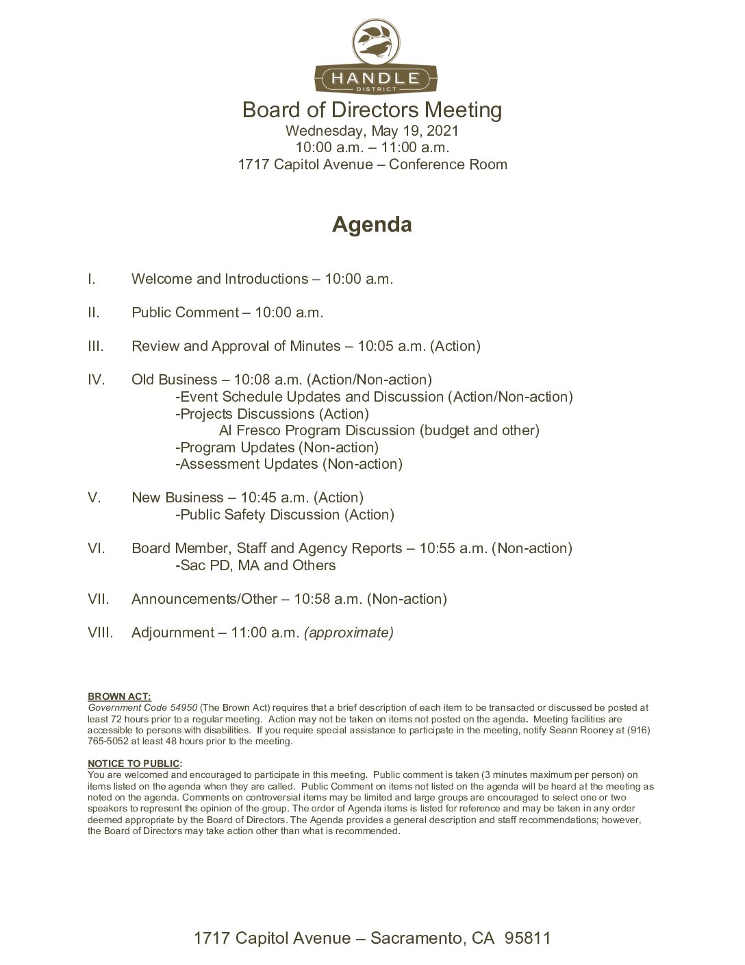 May 2021 Meeting Agenda