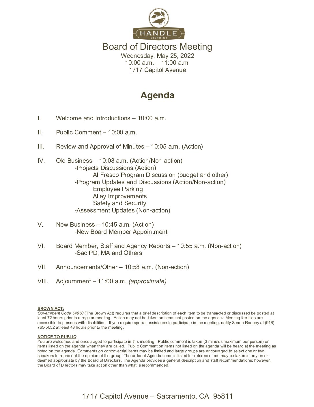 May 2022 Meeting Agenda