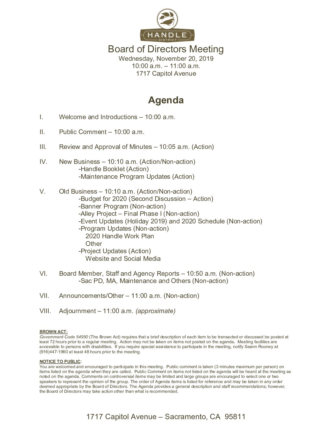 November 2019 Meeting Agenda